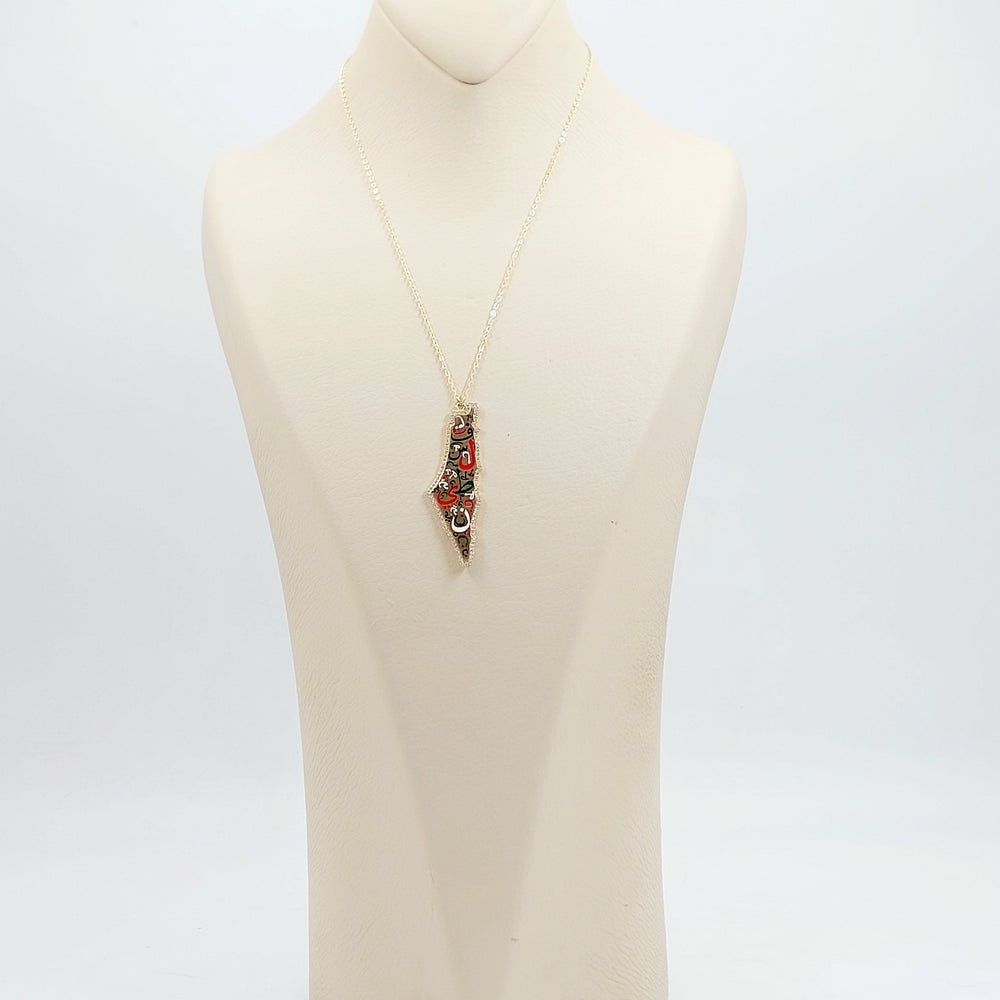 Zircon Studded Palestine Necklace Made of 18K Gold by Saeed Jewelry 