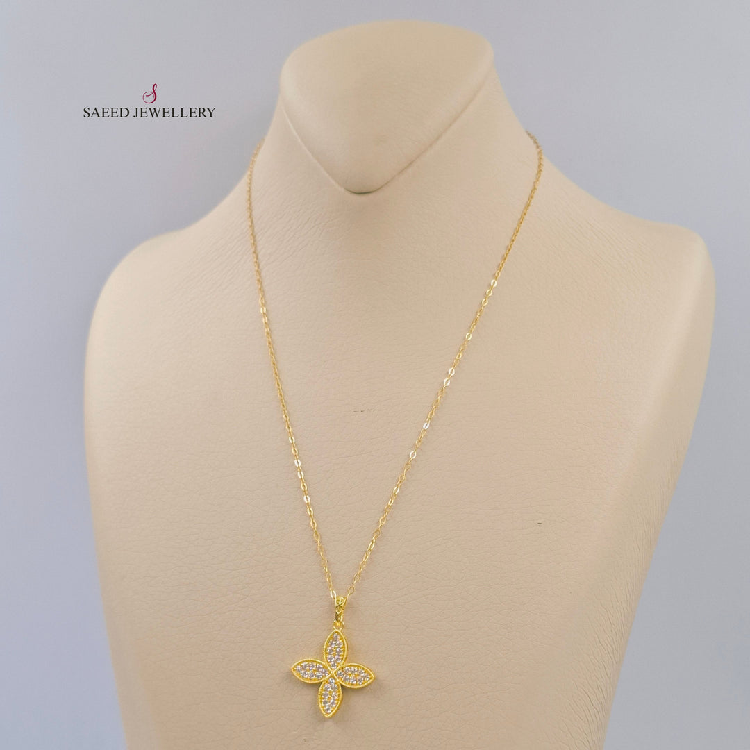 Zircon Studded Rose Necklace Made of 18K Gold by Saeed Jewelry 