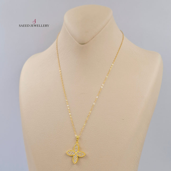 Zircon Studded Rose Necklace Made of 18K Gold by Saeed Jewelry 