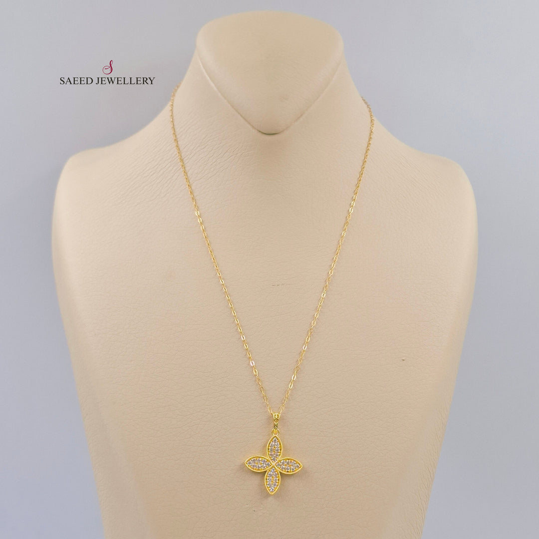 Zircon Studded Rose Necklace Made of 18K Gold by Saeed Jewelry 