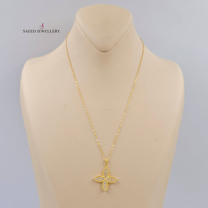 Zircon Studded Rose Necklace Made of 18K Gold by Saeed Jewelry 