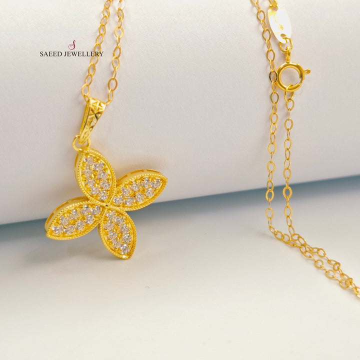 Zircon Studded Rose Necklace Made of 18K Gold by Saeed Jewelry 