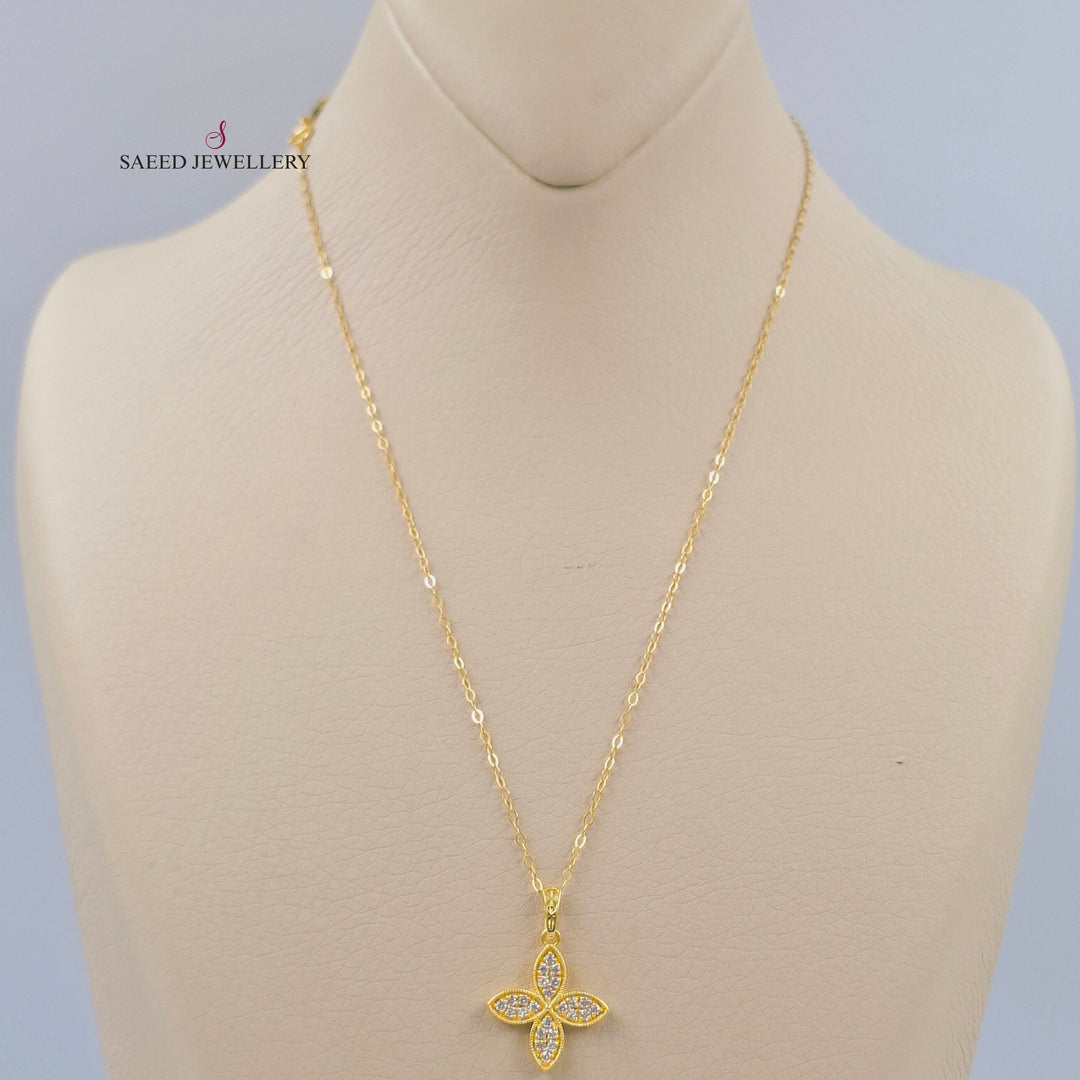 Zircon Studded Rose Necklace Made of 18K Gold by Saeed Jewelry 