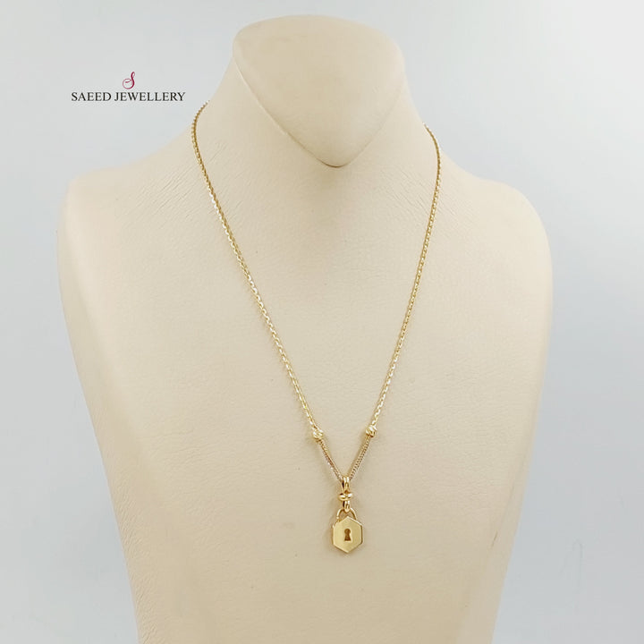 18K Gold Zircon Studded Lock Necklace by Saeed Jewelry - Image 3