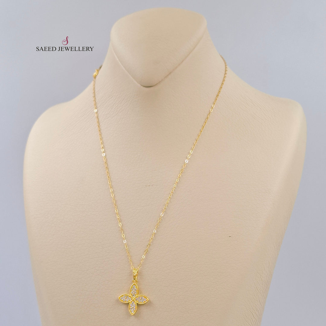 Zircon Studded Rose Necklace Made of 18K Gold by Saeed Jewelry 