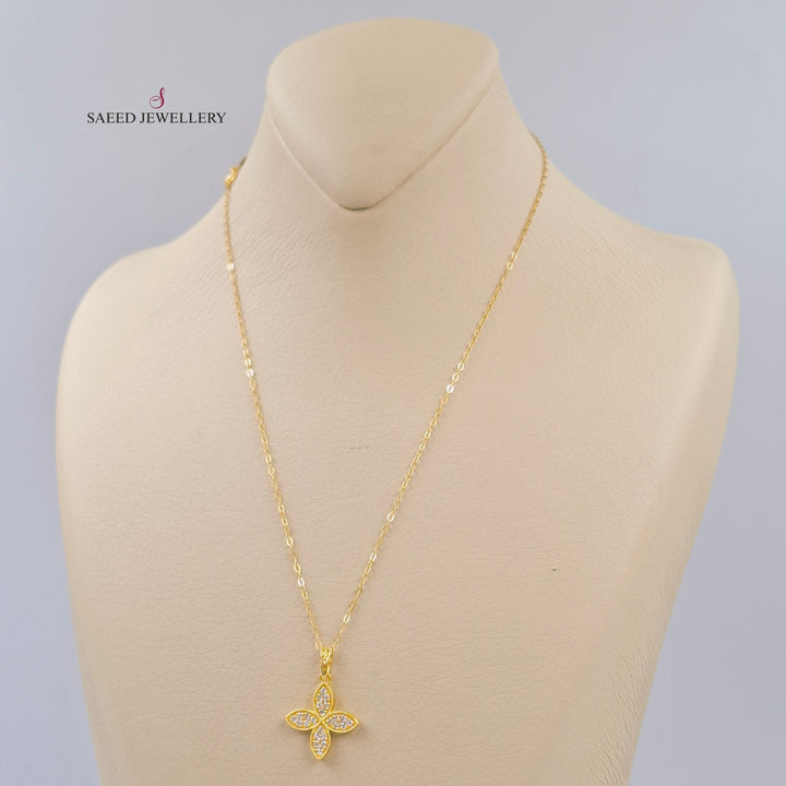 Zircon Studded Rose Necklace Made of 18K Gold by Saeed Jewelry 