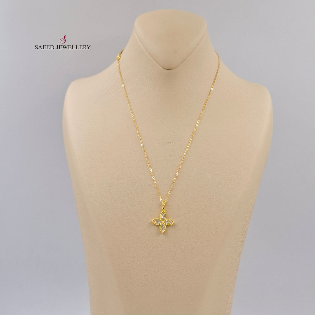 Zircon Studded Rose Necklace Made of 18K Gold by Saeed Jewelry 