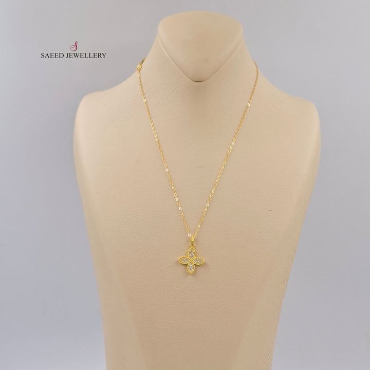 Zircon Studded Rose Necklace Made of 18K Gold by Saeed Jewelry 