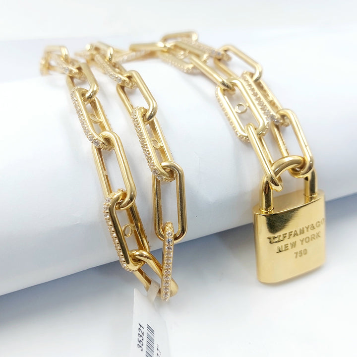 Zircon Studded Lock Necklace Made of 18K Gold by Saeed Jewelry 