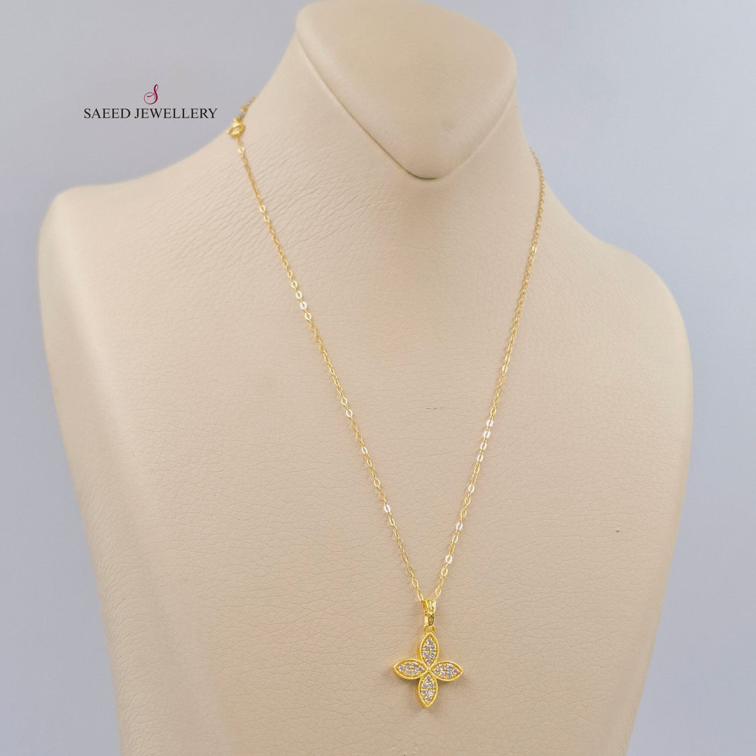 Zircon Studded Rose Necklace Made of 18K Gold by Saeed Jewelry 