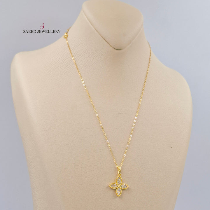 Zircon Studded Rose Necklace Made of 18K Gold by Saeed Jewelry 