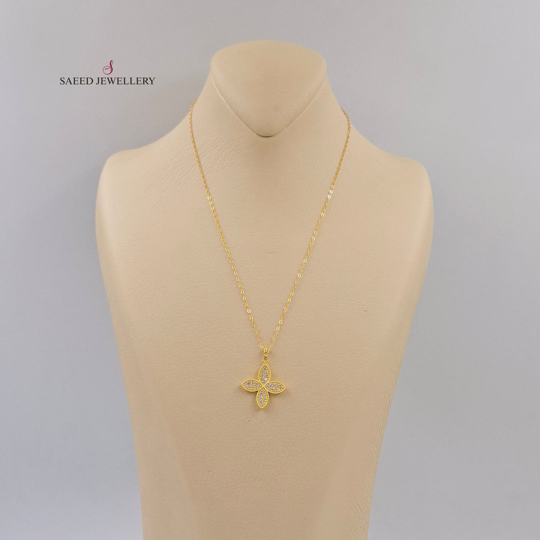 Zircon Studded Rose Necklace Made of 18K Gold by Saeed Jewelry 