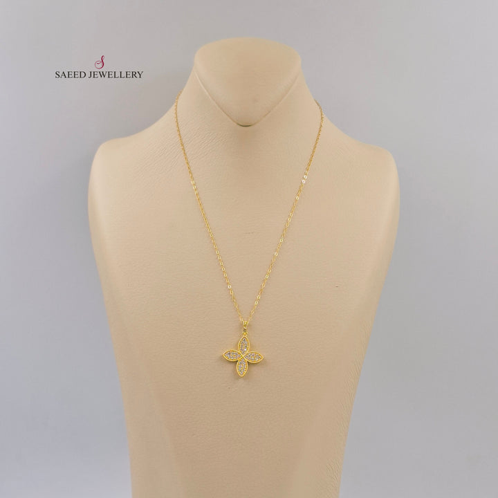 Zircon Studded Rose Necklace Made of 18K Gold by Saeed Jewelry 