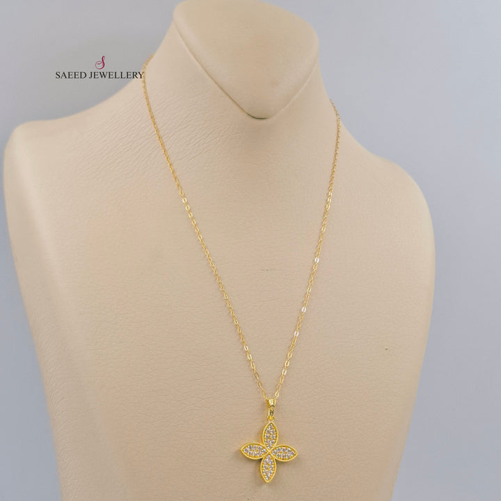 Zircon Studded Rose Necklace Made of 18K Gold by Saeed Jewelry 