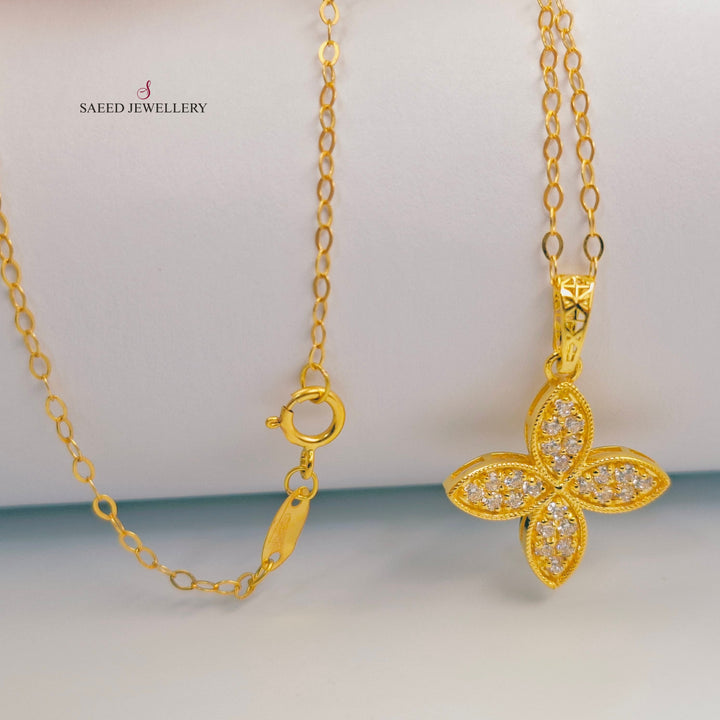 Zircon Studded Rose Necklace Made of 18K Gold by Saeed Jewelry 