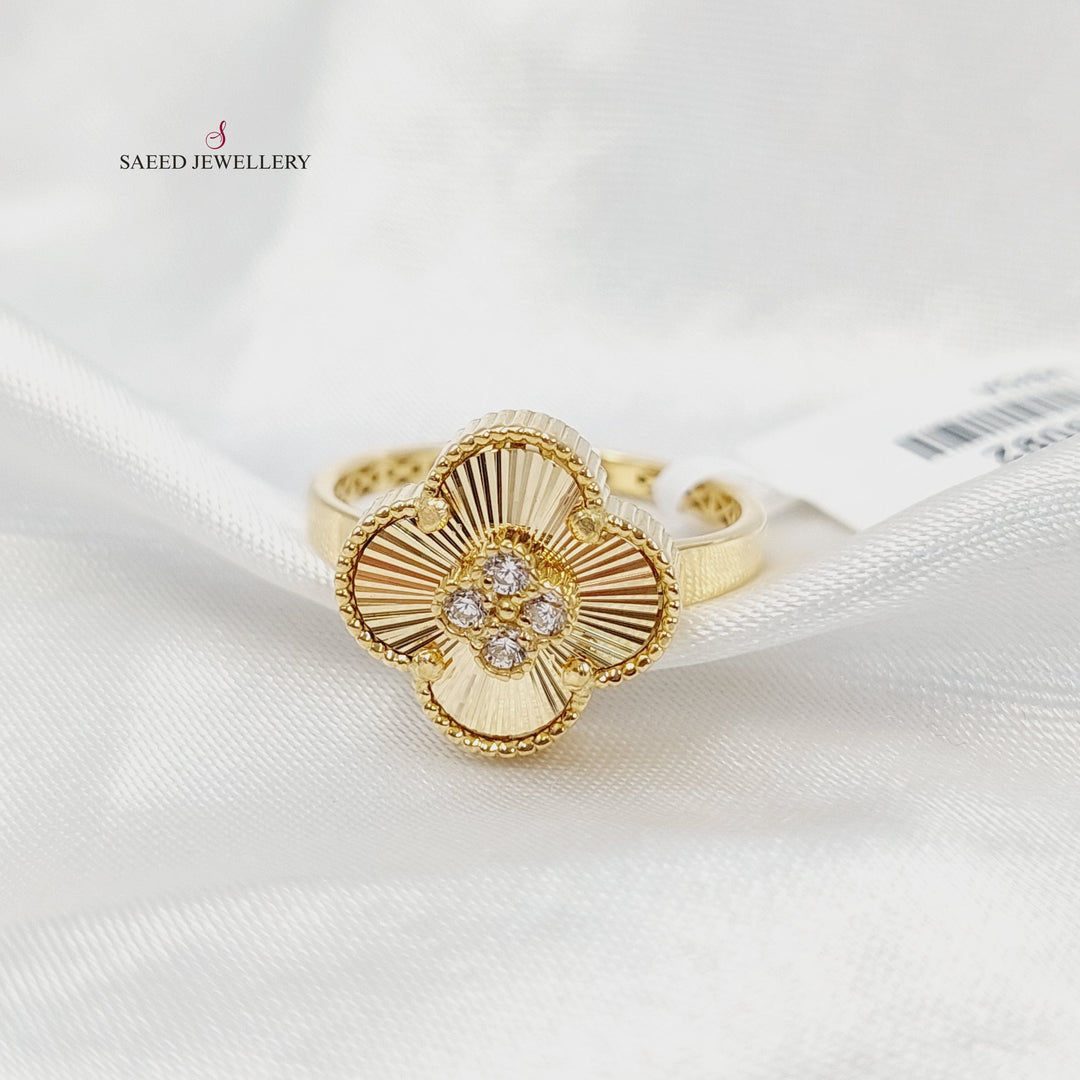 18K Gold Zircon Studded Clover Ring by Saeed Jewelry - Image 1