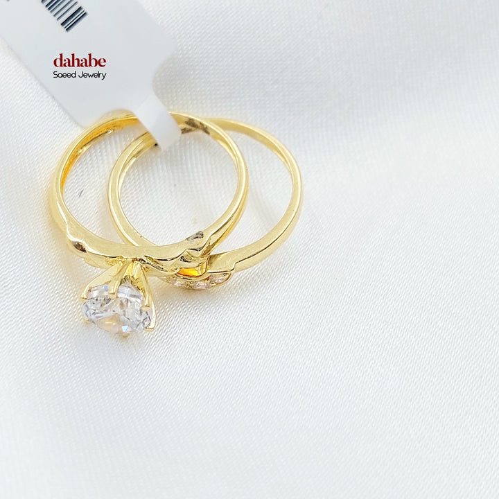 Zircon Studded Twins Wedding Ring Made of 18K Gold by Saeed Jewelry 