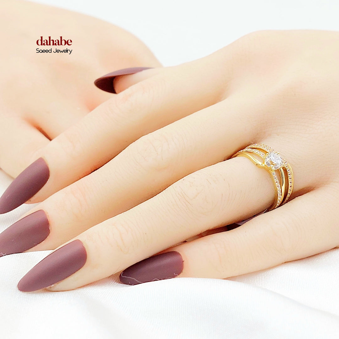 Zircon Studded Twins Wedding Ring Made of 18K Gold by Saeed Jewelry 