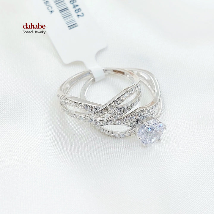 Zircon Studded Twins Wedding Ring Made of 18K Gold by Saeed Jewelry 