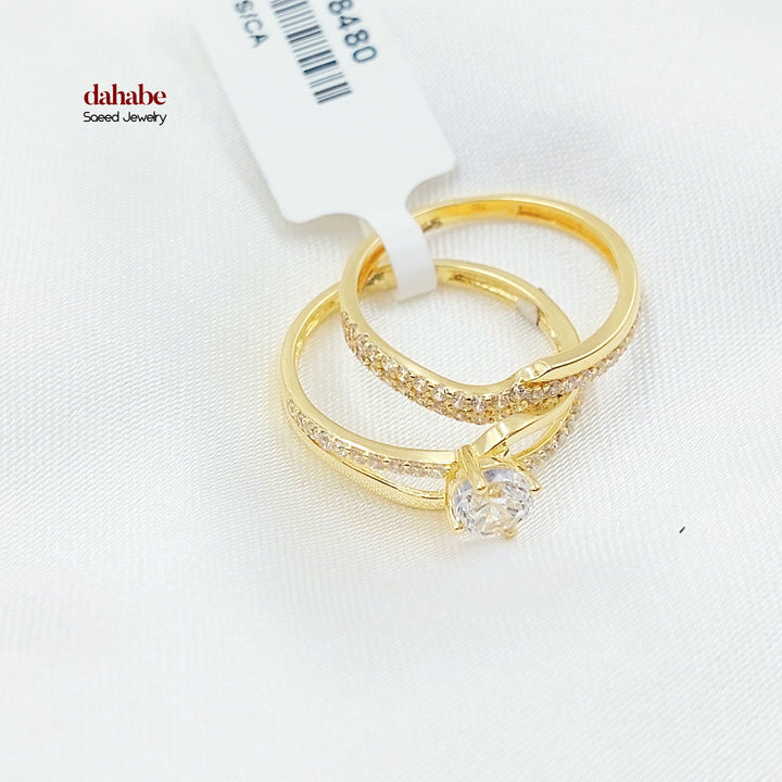 Zircon Studded Twins Wedding Ring Made of 18K Gold by Saeed Jewelry 