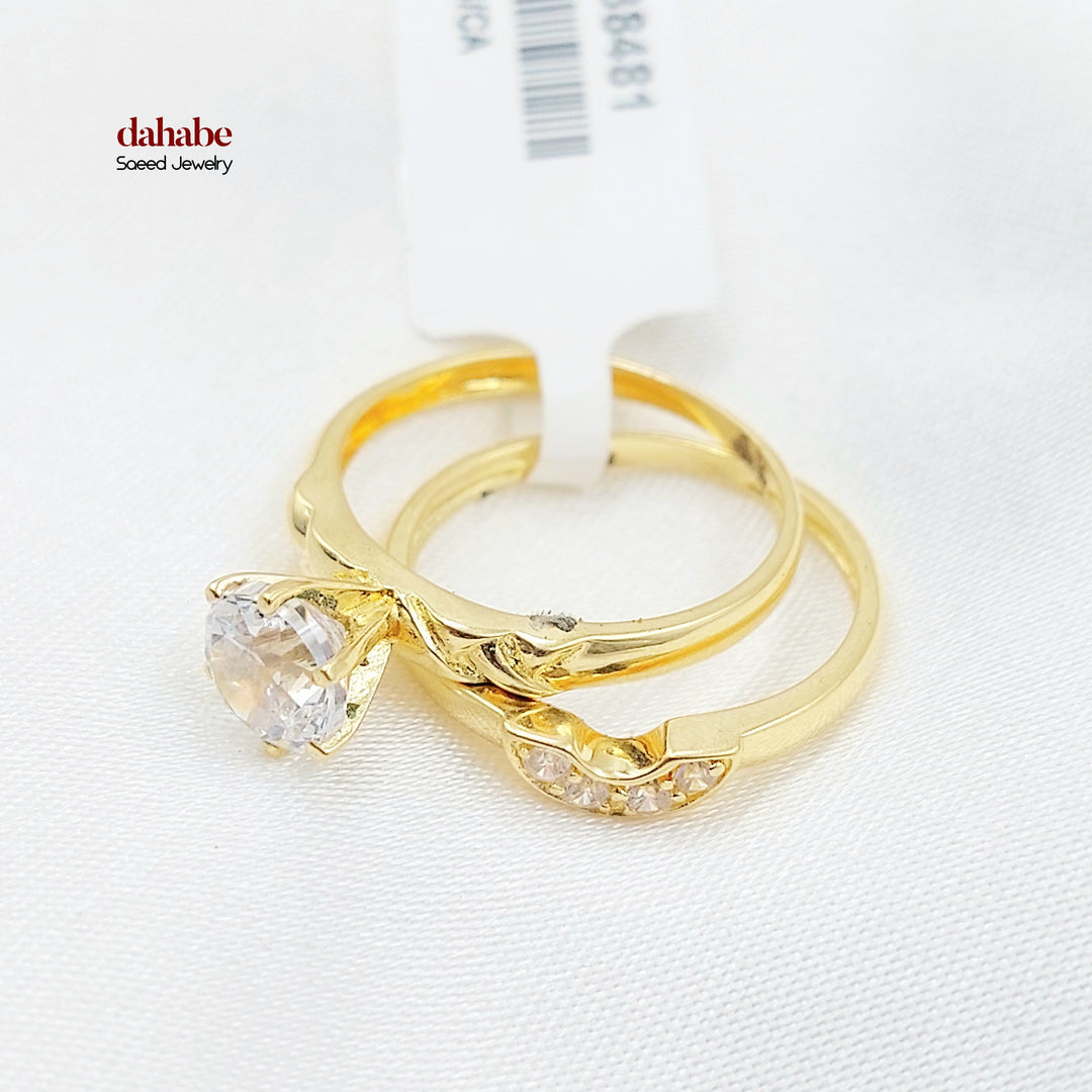 Zircon Studded Twins Wedding Ring Made of 18K Gold by Saeed Jewelry 