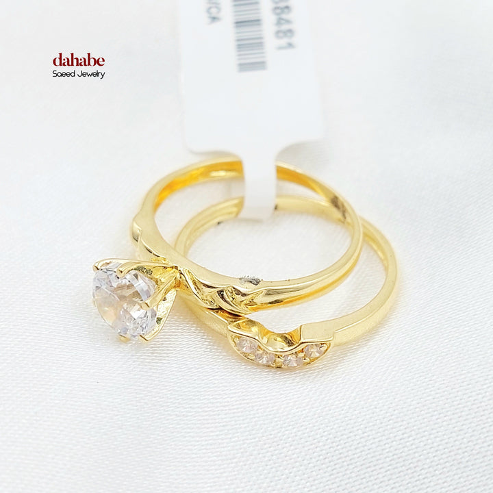 Zircon Studded Twins Wedding Ring Made of 18K Gold by Saeed Jewelry 