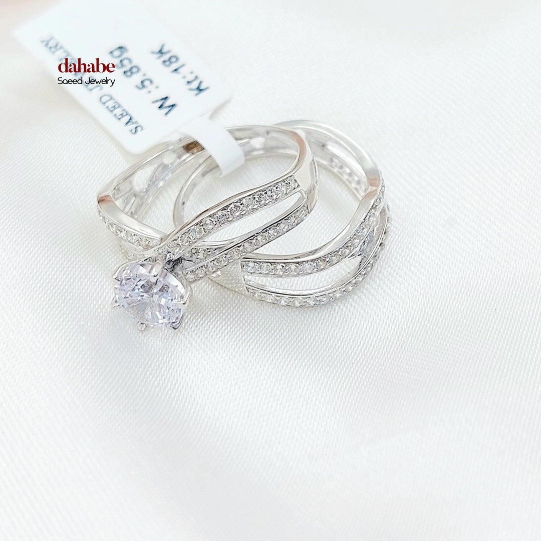 Zircon Studded Twins Wedding Ring Made of 18K Gold by Saeed Jewelry 