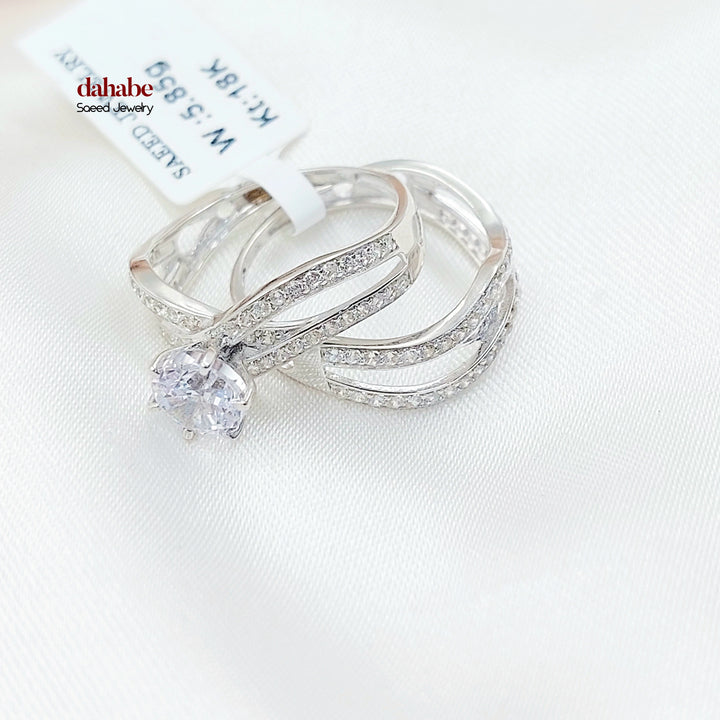 Zircon Studded Twins Wedding Ring Made of 18K Gold by Saeed Jewelry 