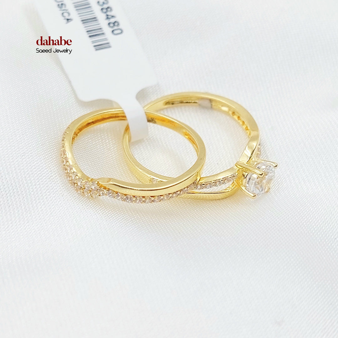 Zircon Studded Twins Wedding Ring Made of 18K Gold by Saeed Jewelry 