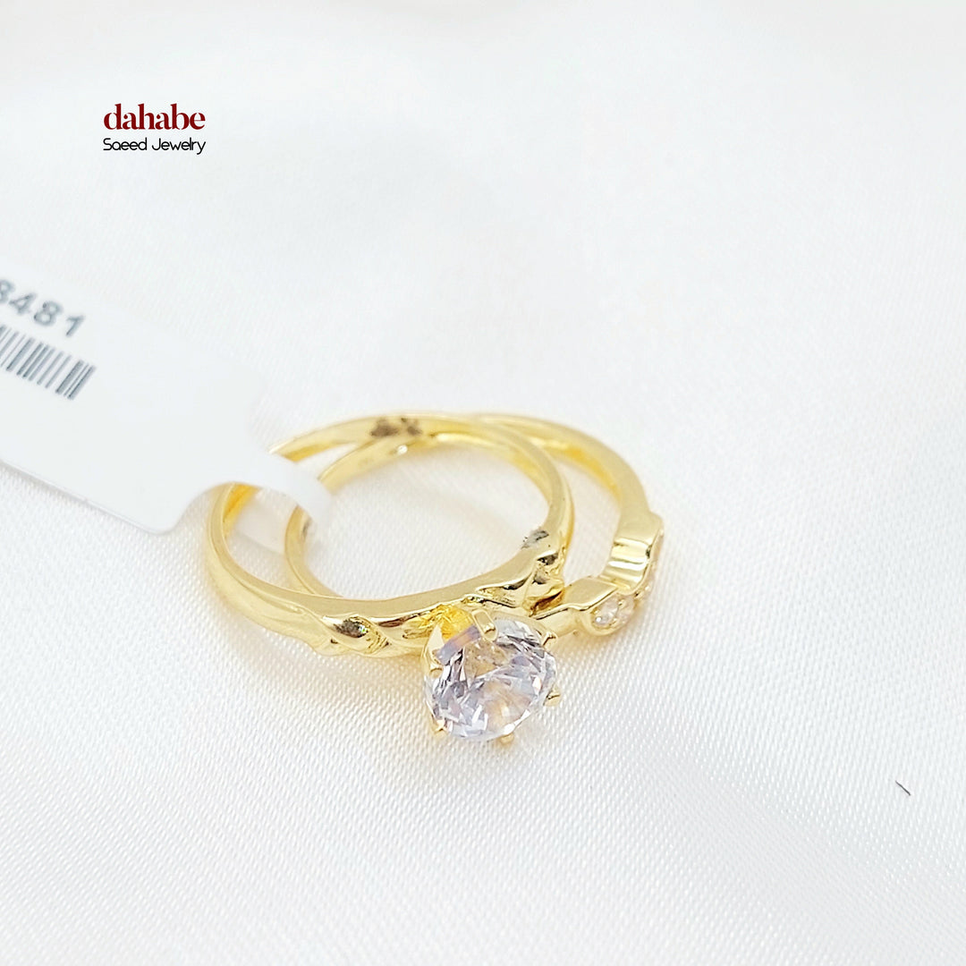 Zircon Studded Twins Wedding Ring Made of 18K Gold by Saeed Jewelry 