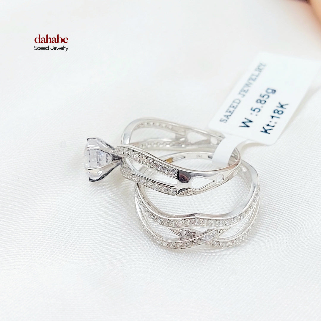 Zircon Studded Twins Wedding Ring Made of 18K Gold by Saeed Jewelry 