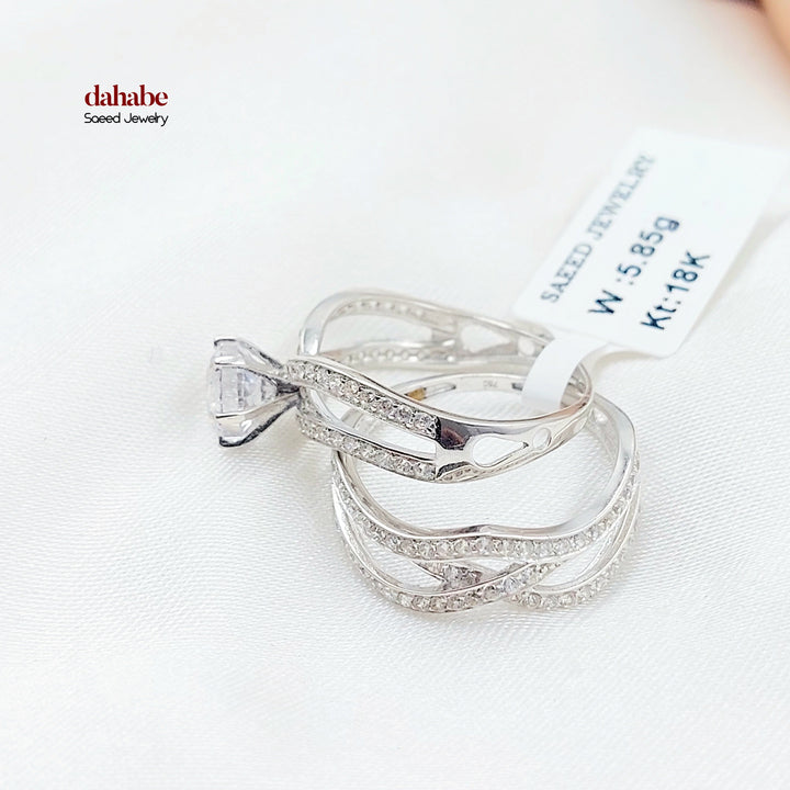 Zircon Studded Twins Wedding Ring Made of 18K Gold by Saeed Jewelry 
