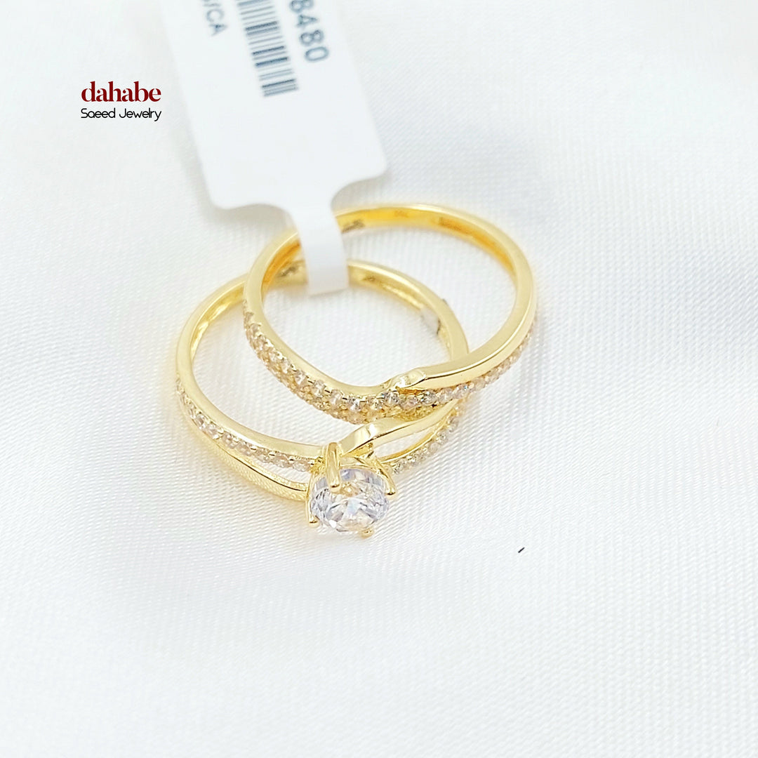 Zircon Studded Twins Wedding Ring Made of 18K Gold by Saeed Jewelry 