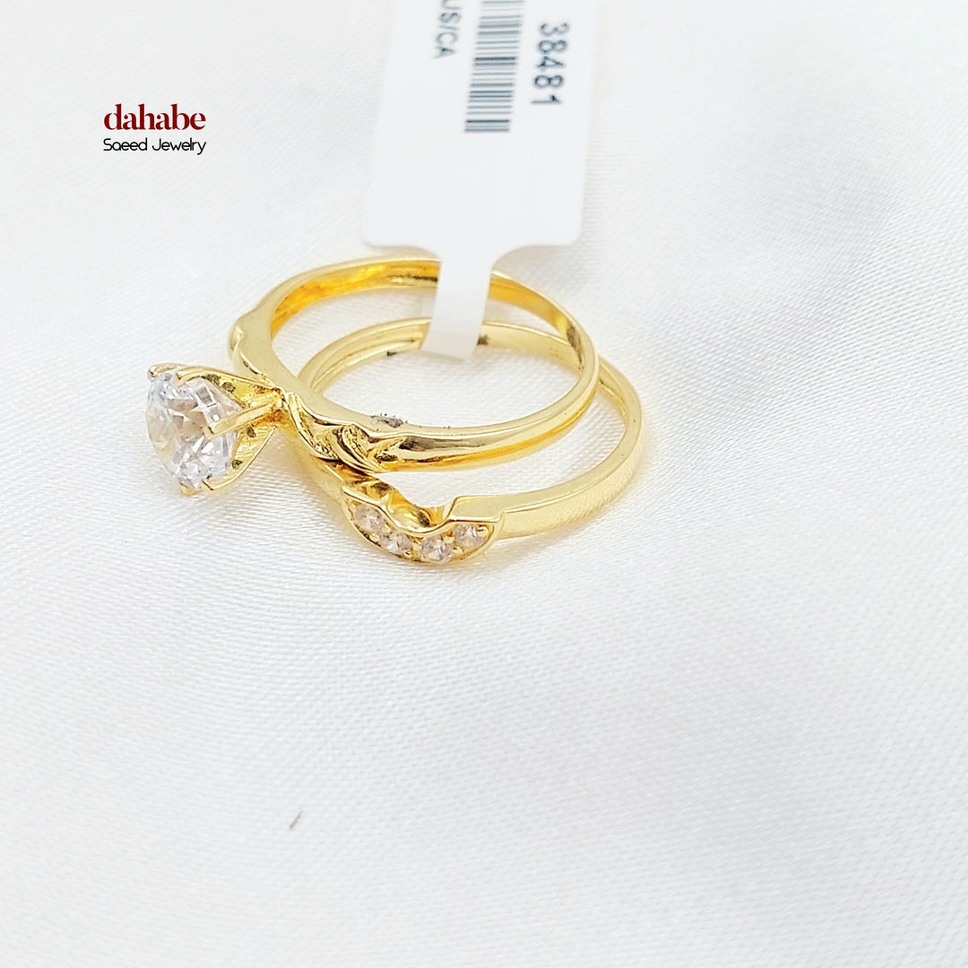 Zircon Studded Twins Wedding Ring Made of 18K Gold by Saeed Jewelry 