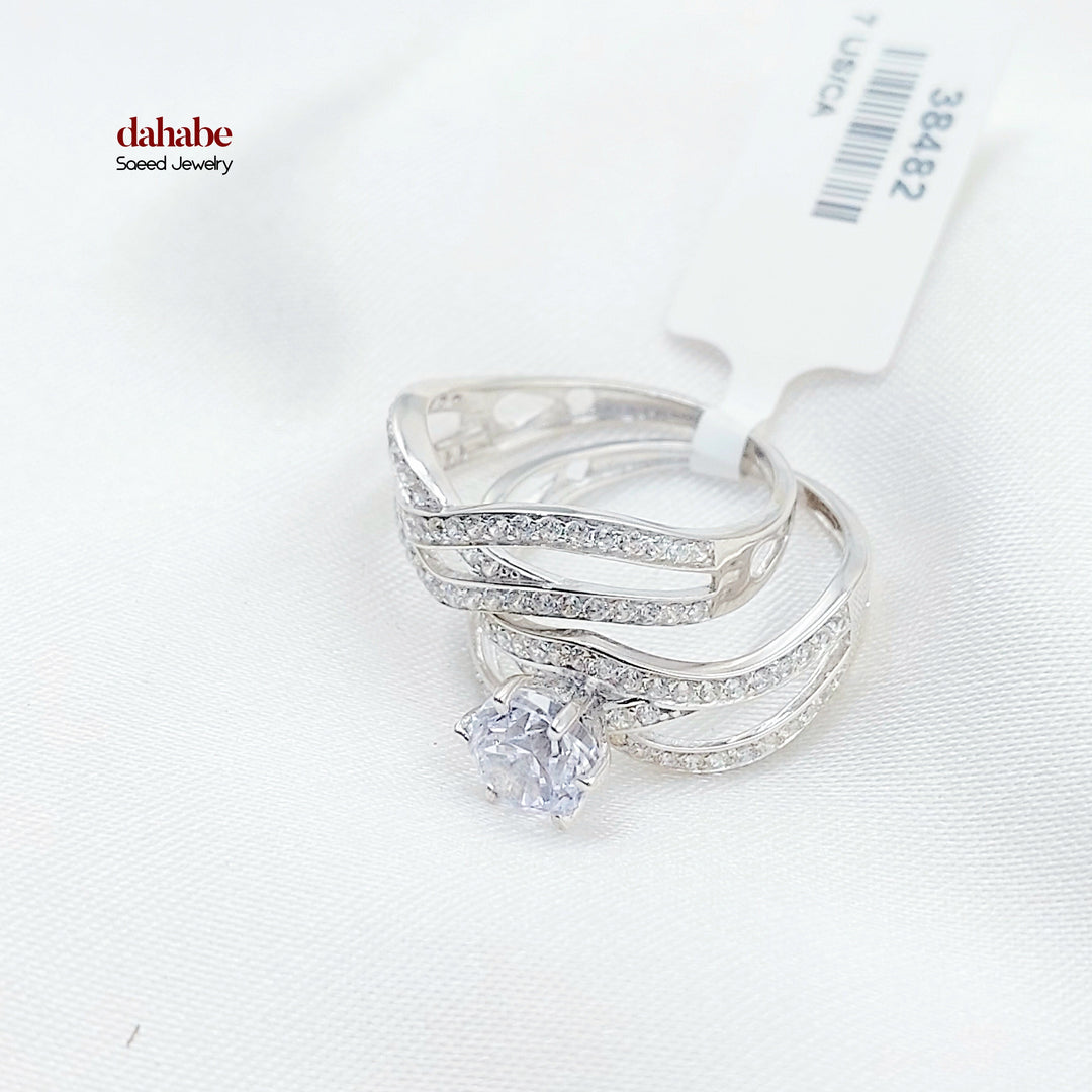 Zircon Studded Twins Wedding Ring Made of 18K Gold by Saeed Jewelry 
