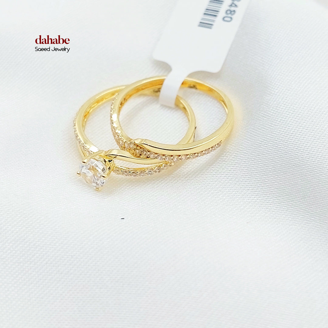 Zircon Studded Twins Wedding Ring Made of 18K Gold by Saeed Jewelry 