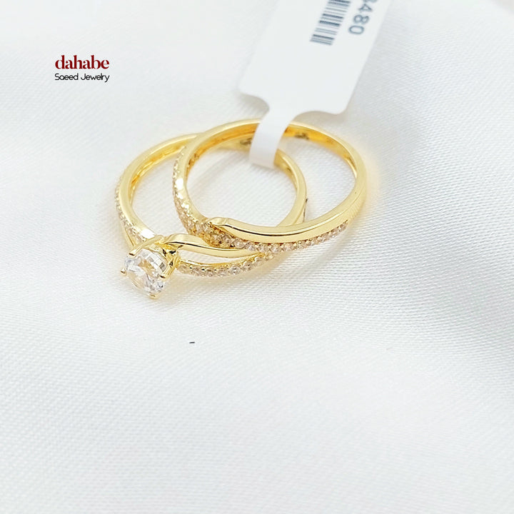 Zircon Studded Twins Wedding Ring Made of 18K Gold by Saeed Jewelry 