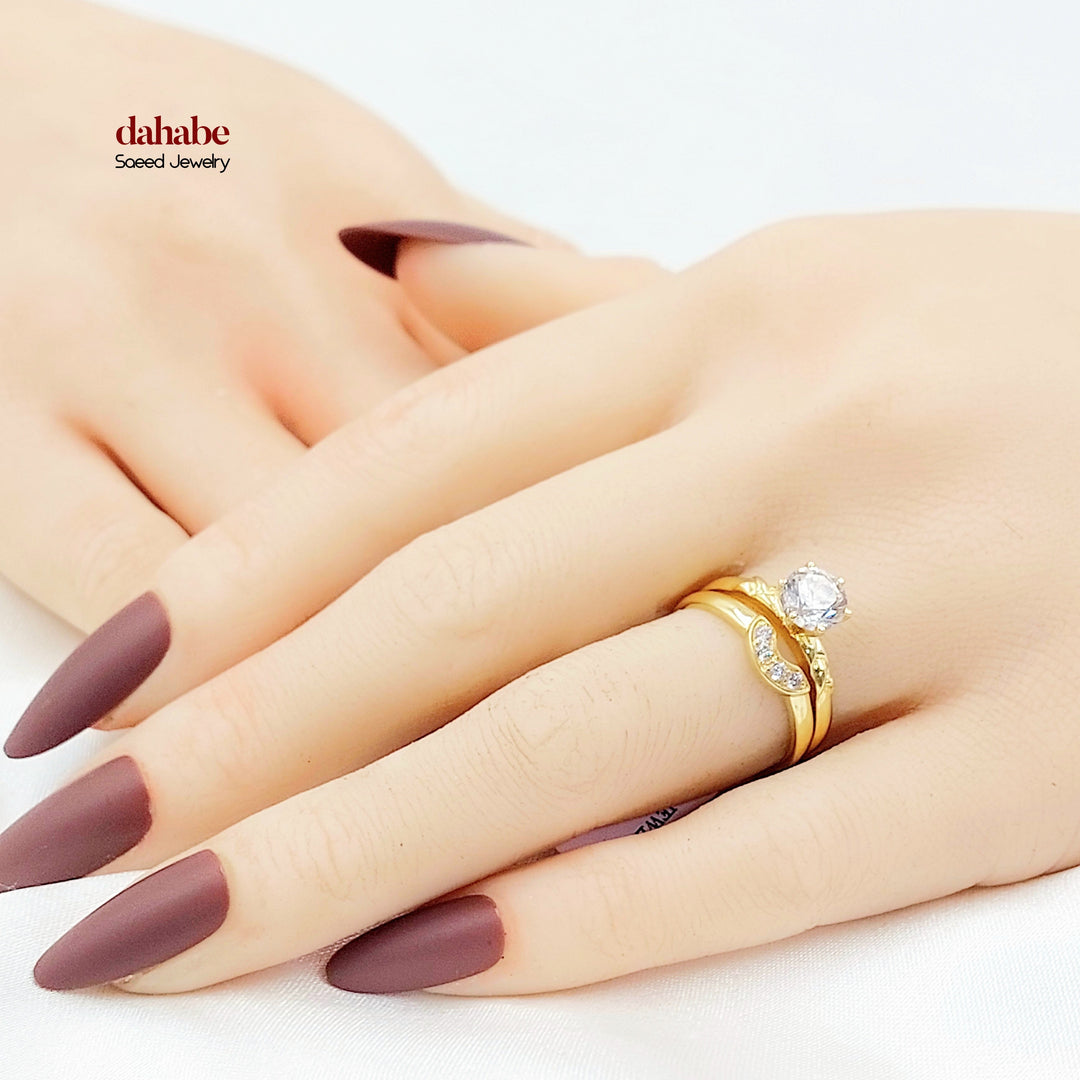 Zircon Studded Twins Wedding Ring Made of 18K Gold by Saeed Jewelry 