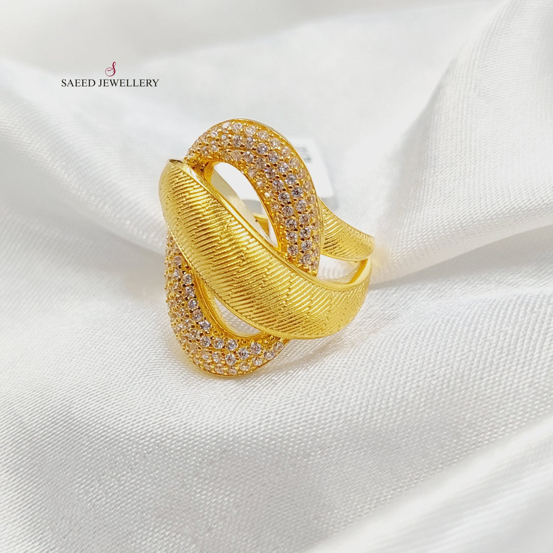 21K Gold Zircon Studded Turkish Ring by Saeed Jewelry - Image 1