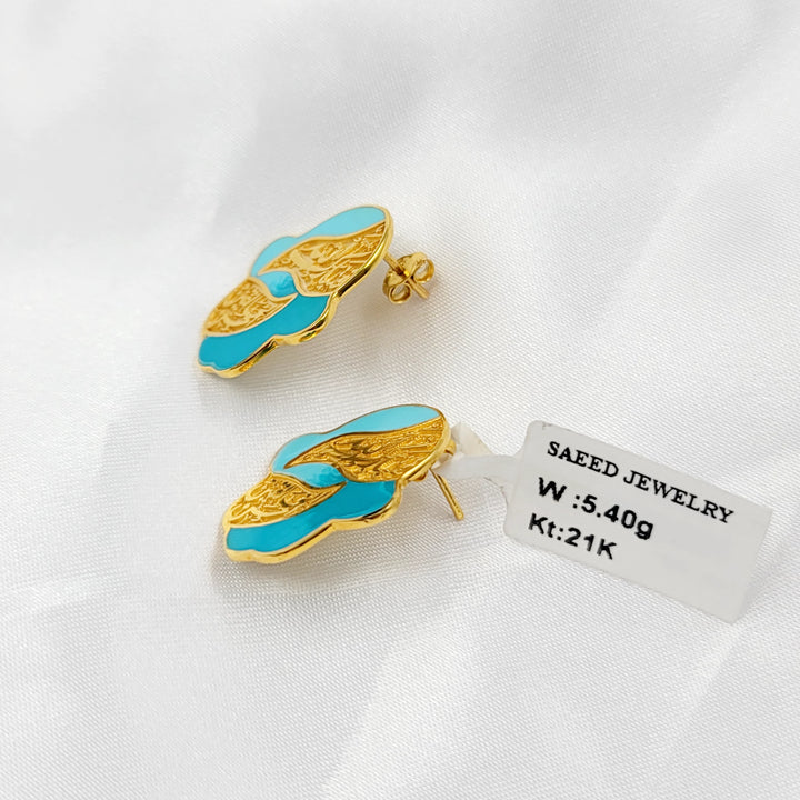 Enameled Islamic Earrings Made of 21K Gold by Saeed Jewelry 