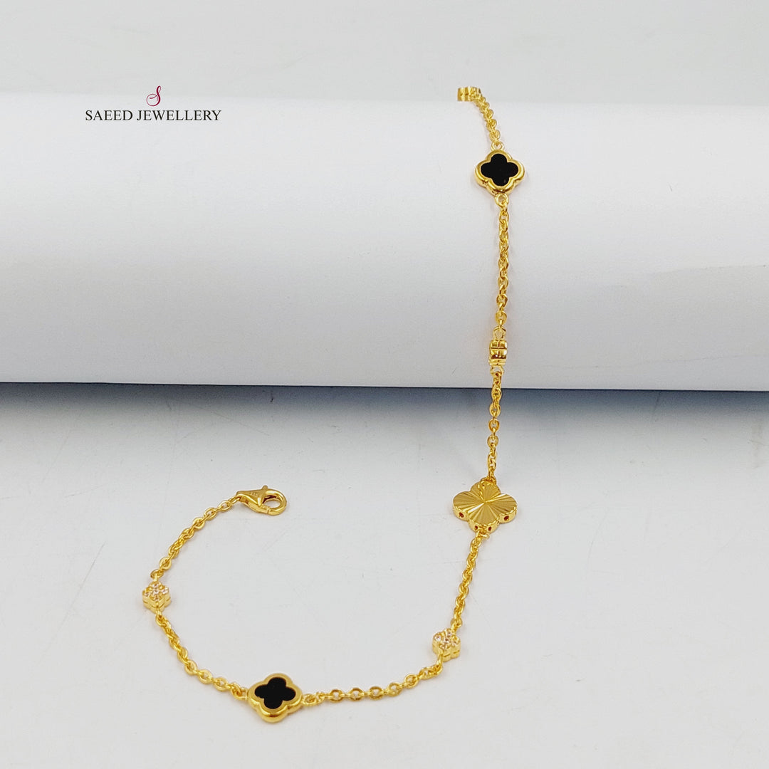 21K Gold Enameled & Zircon Studded Clover Anklet by Saeed Jewelry - Image 1