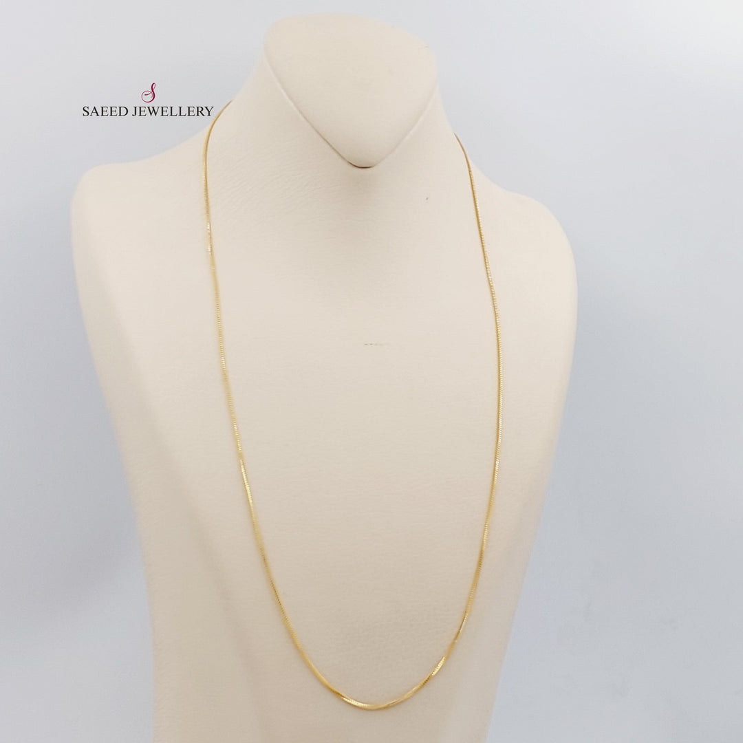 (1mm) Box Chain 60cm Made of 21K Yellow Gold by Saeed Jewelry-سنسال-ماليزي-60-سم-رفيع