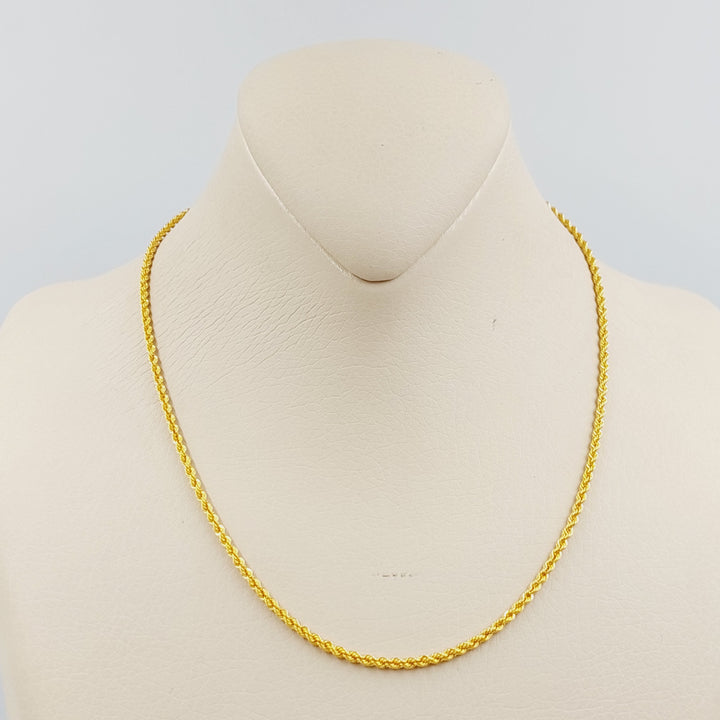 21K Gold 40cm Thin Rope Chain by Saeed Jewelry - Image 1