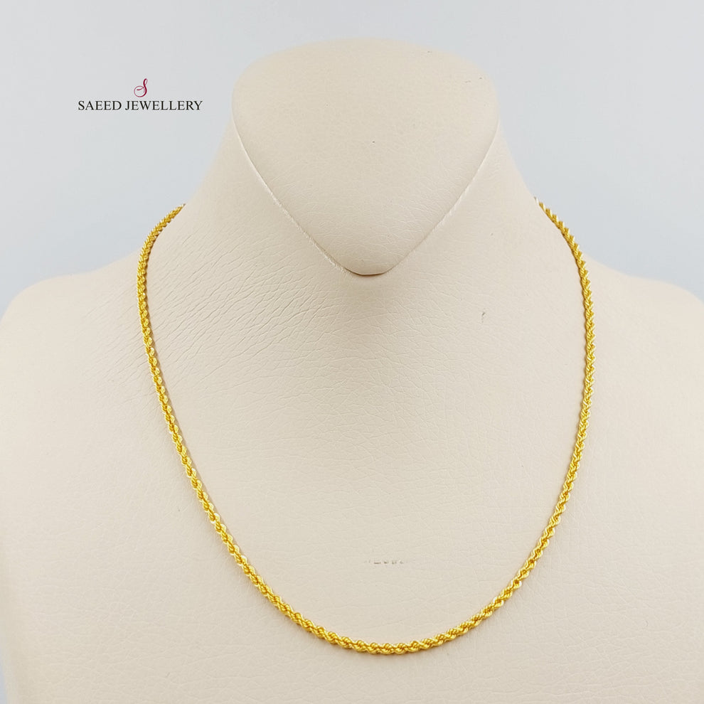 21K Gold 40cm Thin Rope Chain by Saeed Jewelry - Image 3