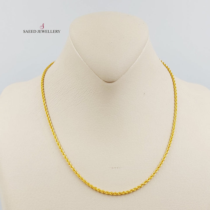 21K Gold 40cm Thin Rope Chain by Saeed Jewelry - Image 3