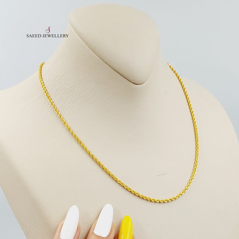 21K Gold 40cm Thin Rope Chain by Saeed Jewelry - Image 5