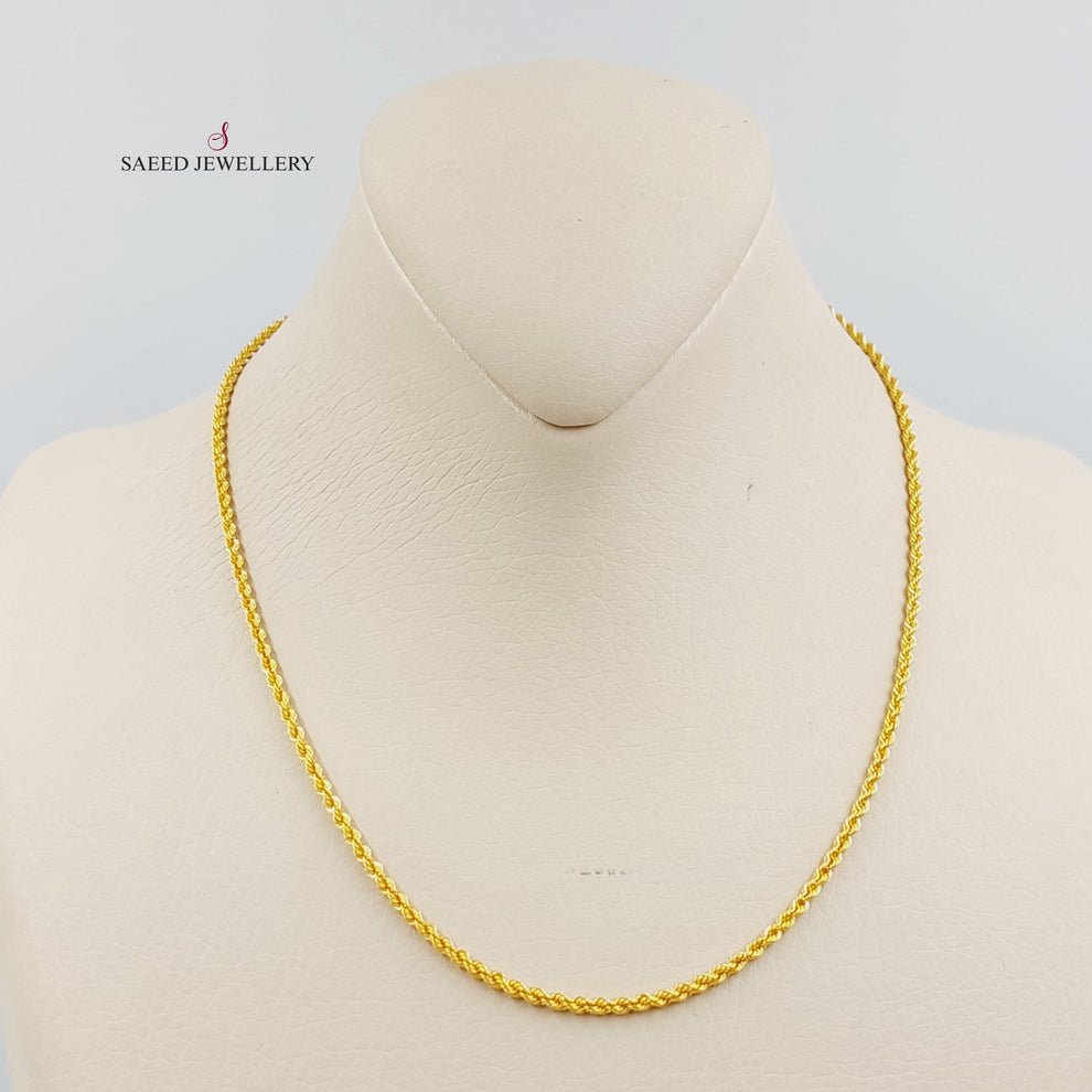 21K Gold 40cm Thin Rope Chain by Saeed Jewelry - Image 1