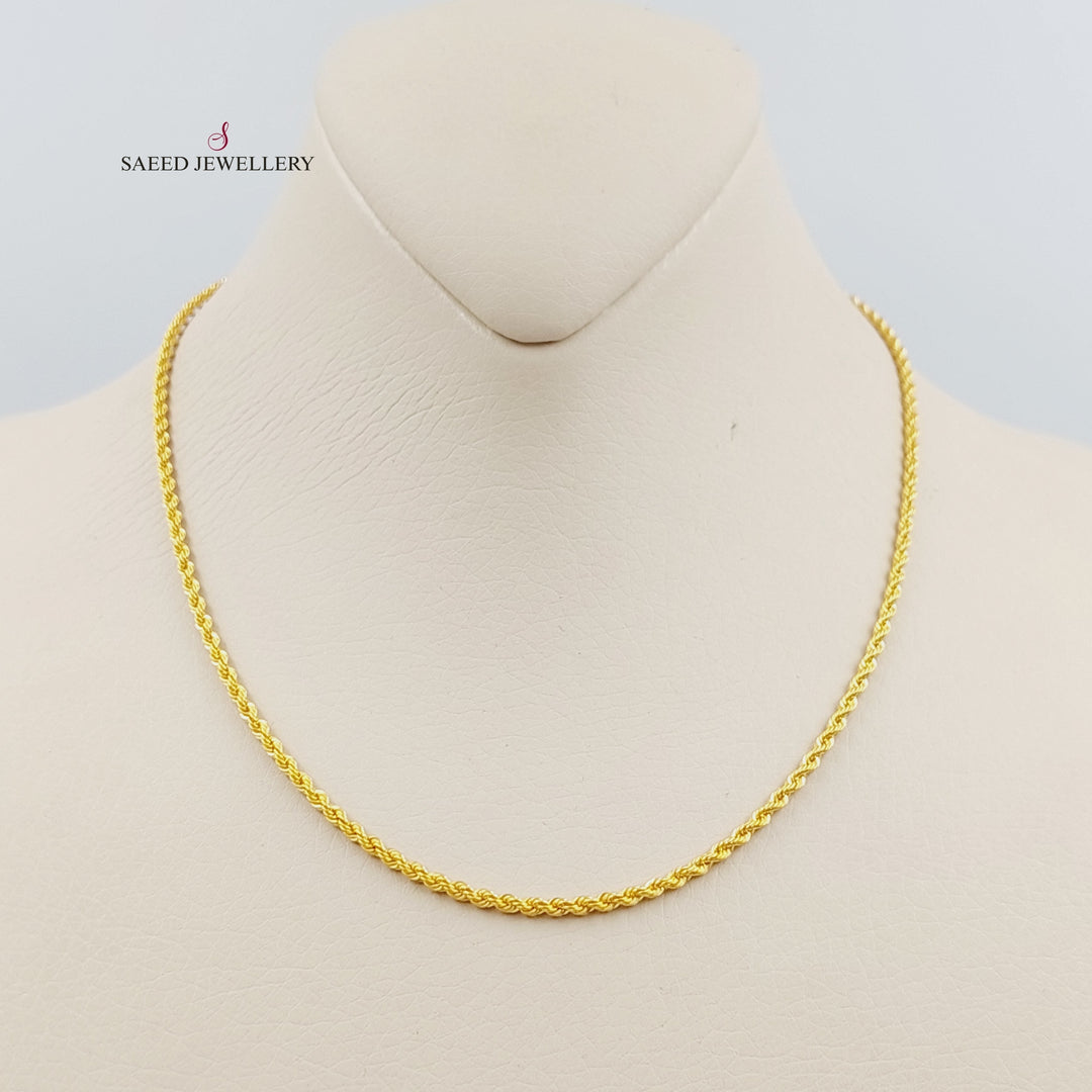 21K Gold 40cm Thin Rope Chain by Saeed Jewelry - Image 6