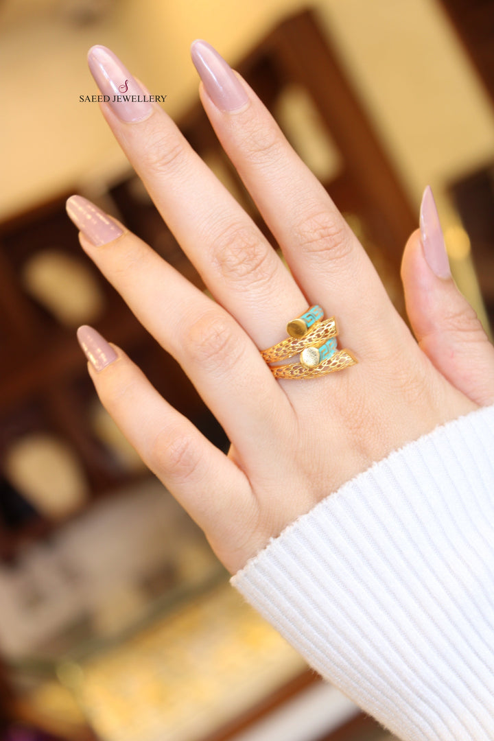 21K Gold Blue Enamel Ring by Saeed Jewelry - Image 2