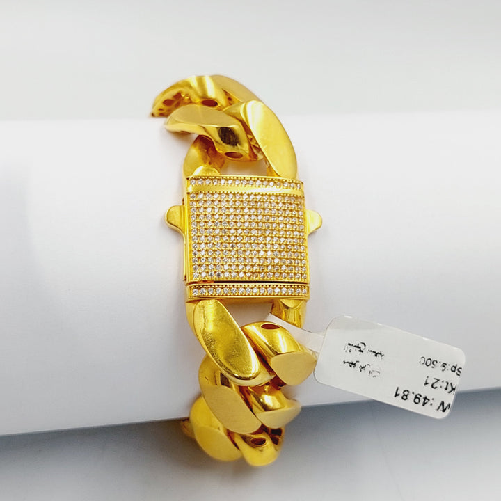 21K Gold Zircon Studded Cuban Links Bracelet by Saeed Jewelry - Image 8